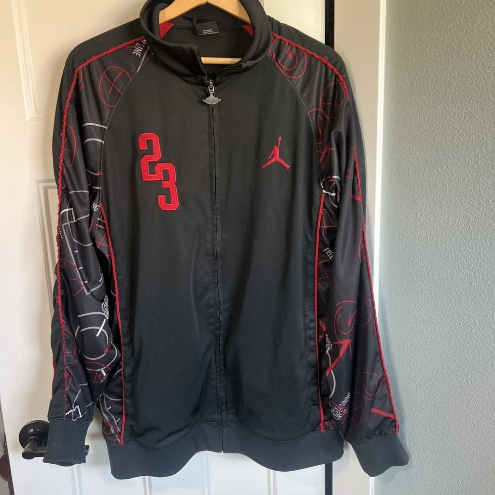 Vintage Y2K Jordan 23 Track Jacket Men's XL Spellout Full Zip Black Red Rare!